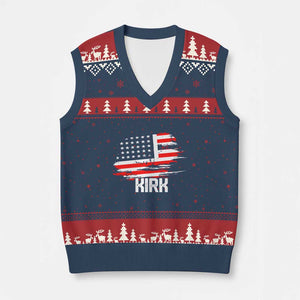 American Flag Kirk V-Neck Knit Sweater Vest Distressed Patriotic Team Charlie Tribute TS02 Navy Red Print Your Wear