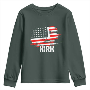 American Flag Kirk Youth Sweatshirt Distressed Patriotic Team Charlie Tribute TS02 Dark Forest Green Print Your Wear