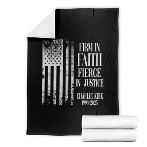 Charlie Kirk Patriotic Memorial Throw Blanket Firm in Faith Fierce in Justice American Flag TS02 Black Print Your Wear