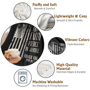Charlie Kirk Patriotic Memorial Throw Blanket Firm in Faith Fierce in Justice American Flag TS02 Print Your Wear