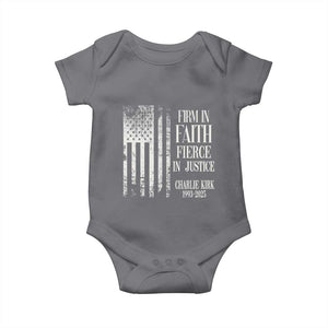 Charlie Kirk Patriotic Memorial Baby Onesie Firm in Faith Fierce in Justice American Flag TS02 Charcoal Print Your Wear