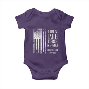 Charlie Kirk Patriotic Memorial Baby Onesie Firm in Faith Fierce in Justice American Flag TS02 Purple Print Your Wear