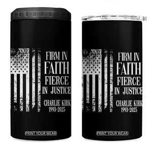 Charlie Kirk Patriotic Memorial 4 in 1 Can Cooler Tumbler Firm in Faith Fierce in Justice American Flag TS02 One Size: 16 oz Black Print Your Wear