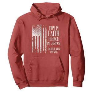 Charlie Kirk Patriotic Memorial Hoodie Firm in Faith Fierce in Justice American Flag TS02 Red Print Your Wear