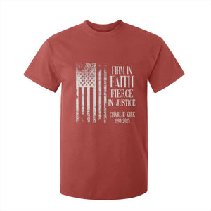 Charlie Kirk Patriotic Memorial T Shirt For Kid Firm in Faith Fierce in Justice American Flag TS02 Red Print Your Wear