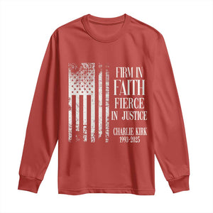 Charlie Kirk Patriotic Memorial Long Sleeve Shirt Firm in Faith Fierce in Justice American Flag TS02 Red Print Your Wear