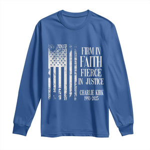 Charlie Kirk Patriotic Memorial Long Sleeve Shirt Firm in Faith Fierce in Justice American Flag TS02 Royal Blue Print Your Wear