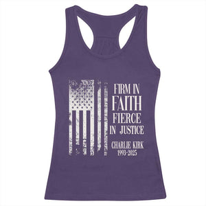 Charlie Kirk Patriotic Memorial Racerback Tank Top Firm in Faith Fierce in Justice American Flag TS02 Purple Print Your Wear