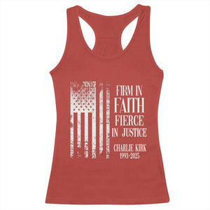 Charlie Kirk Patriotic Memorial Racerback Tank Top Firm in Faith Fierce in Justice American Flag TS02 Red Print Your Wear