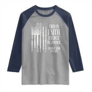 Charlie Kirk Patriotic Memorial Raglan Shirt Firm in Faith Fierce in Justice American Flag TS02 Sport Gray Navy Print Your Wear