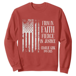 Charlie Kirk Patriotic Memorial Sweatshirt Firm in Faith Fierce in Justice American Flag TS02 Red Print Your Wear