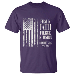 Charlie Kirk Patriotic Memorial T Shirt Firm in Faith Fierce in Justice American Flag TS02 Purple Print Your Wear