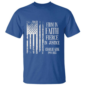 Charlie Kirk Patriotic Memorial T Shirt Firm in Faith Fierce in Justice American Flag TS02 Royal Blue Print Your Wear