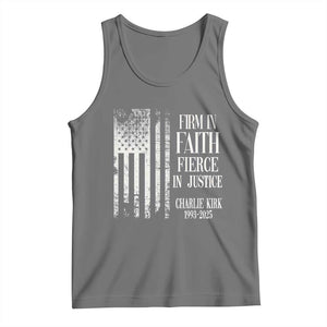 Charlie Kirk Patriotic Memorial Tank Top Firm in Faith Fierce in Justice American Flag TS02 Black Heather Print Your Wear
