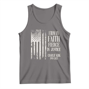 Charlie Kirk Patriotic Memorial Tank Top Firm in Faith Fierce in Justice American Flag TS02 Deep Heather Print Your Wear