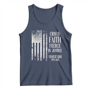 Charlie Kirk Patriotic Memorial Tank Top Firm in Faith Fierce in Justice American Flag TS02 Navy Print Your Wear