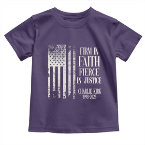 Charlie Kirk Patriotic Memorial Toddler T Shirt Firm in Faith Fierce in Justice American Flag TS02 Purple Print Your Wear