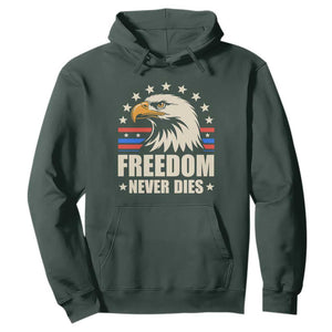 Freedom Never Dies Hoodie Bold Patriotic Eagle Graphic for True American Patriots TS02 Dark Forest Green Print Your Wear