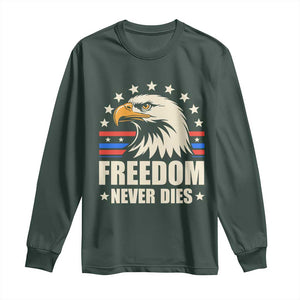 Freedom Never Dies Long Sleeve Shirt Bold Patriotic Eagle Graphic for True American Patriots TS02 Dark Forest Green Print Your Wear