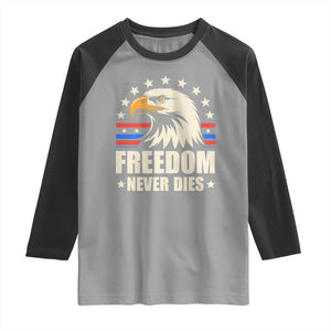 Freedom Never Dies Raglan Shirt Bold Patriotic Eagle Graphic for True American Patriots TS02 Sport Gray Black Print Your Wear