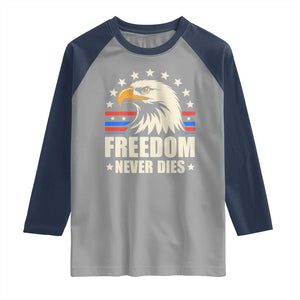 Freedom Never Dies Raglan Shirt Bold Patriotic Eagle Graphic for True American Patriots TS02 Sport Gray Navy Print Your Wear