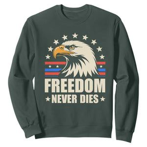 Freedom Never Dies Sweatshirt Bold Patriotic Eagle Graphic for True American Patriots TS02 Dark Forest Green Print Your Wear