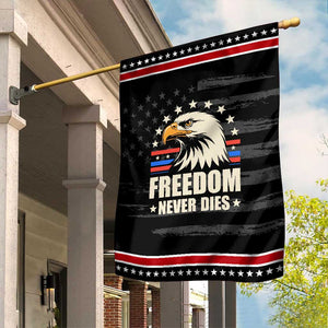 Freedom Never Dies Garden Flag Bold Patriotic Eagle Graphic for True American Patriots TS02 Distressed Black Red Print Your Wear