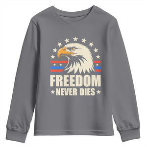 Freedom Never Dies Youth Sweatshirt Bold Patriotic Eagle Graphic for True American Patriots TS02 Charcoal Print Your Wear