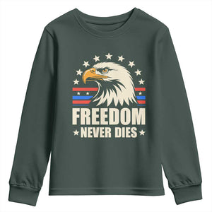 Freedom Never Dies Youth Sweatshirt Bold Patriotic Eagle Graphic for True American Patriots TS02 Dark Forest Green Print Your Wear