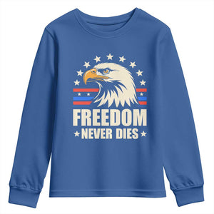 Freedom Never Dies Youth Sweatshirt Bold Patriotic Eagle Graphic for True American Patriots TS02 Royal Blue Print Your Wear