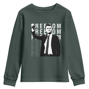 Freedom Charlie Kirk Tribute Youth Sweatshirt A True Patriot Leagacy Memorial TS02 Dark Forest Green Print Your Wear