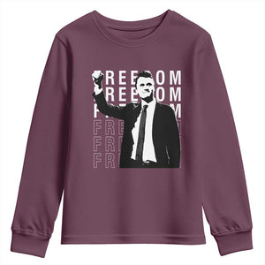 Freedom Charlie Kirk Tribute Youth Sweatshirt A True Patriot Leagacy Memorial TS02 Maroon Print Your Wear