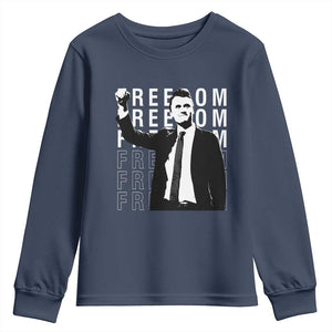 Freedom Charlie Kirk Tribute Youth Sweatshirt A True Patriot Leagacy Memorial TS02 Navy Print Your Wear