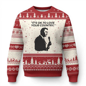 Patriotic Freedom Charlie Kirk Legacy Ugly Christmas Sweater Its OK to Love Your Country TS02 Beige Red Print Your Wear
