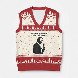 Patriotic Freedom Charlie Kirk Legacy V-Neck Knit Sweater Vest Its OK to Love Your Country TS02 Beige Red Print Your Wear