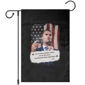 Patriotic Charlie Kirk Legacy Garden Flag The Greatness of America Power of the People TS02 Black Print Your Wear