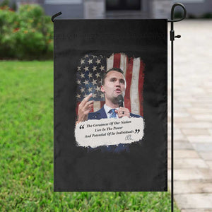 Patriotic Charlie Kirk Legacy Garden Flag The Greatness of America Power of the People TS02 Print Your Wear