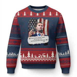 Patriotic Charlie Kirk Legacy Ugly Christmas Sweater The Greatness of America Power of the People TS02 Navy Red Print Your Wear