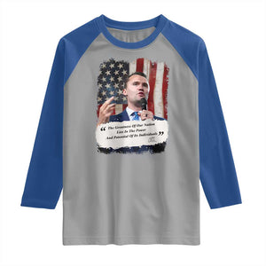 Patriotic Charlie Kirk Legacy Raglan Shirt The Greatness of America Power of the People TS02 Sport Gray Royal Print Your Wear
