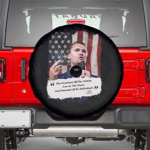 Patriotic Charlie Kirk Legacy Spare Tire Cover The Greatness of America Power of the People TS02 Black Print Your Wear
