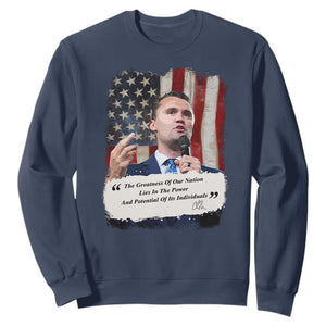 Patriotic Charlie Kirk Legacy Sweatshirt The Greatness of America Power of the People TS02 Navy Print Your Wear