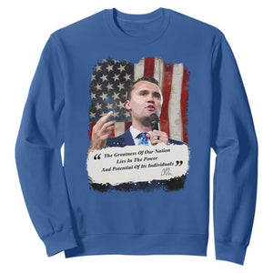 Patriotic Charlie Kirk Legacy Sweatshirt The Greatness of America Power of the People TS02 Royal Blue Print Your Wear