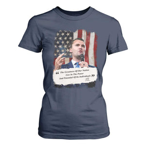 Patriotic Charlie Kirk Legacy T Shirt For Women The Greatness of America Power of the People TS02 Navy Print Your Wear