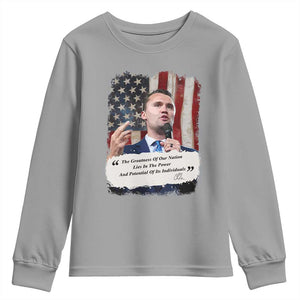 Patriotic Charlie Kirk Legacy Youth Sweatshirt The Greatness of America Power of the People TS02 Sport Gray Print Your Wear