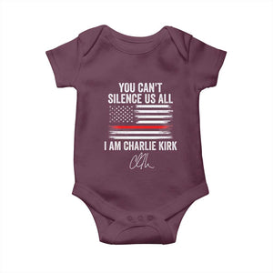 I Am Charlie Kirk Baby Onesie You Cant Silence Us All Patriotic American Flag TS02 Maroon Print Your Wear