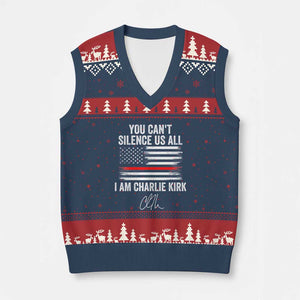 I Am Charlie Kirk V-Neck Knit Sweater Vest You Cant Silence Us All Patriotic American Flag TS02 Navy Red Print Your Wear