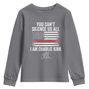 I Am Charlie Kirk Youth Sweatshirt You Cant Silence Us All Patriotic American Flag TS02 Charcoal Print Your Wear