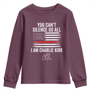 I Am Charlie Kirk Youth Sweatshirt You Cant Silence Us All Patriotic American Flag TS02 Maroon Print Your Wear