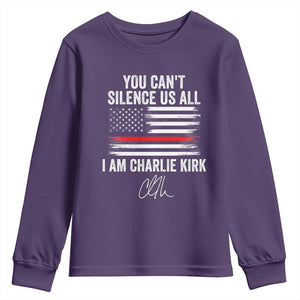 I Am Charlie Kirk Youth Sweatshirt You Cant Silence Us All Patriotic American Flag TS02 Purple Print Your Wear