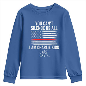 I Am Charlie Kirk Youth Sweatshirt You Cant Silence Us All Patriotic American Flag TS02 Royal Blue Print Your Wear